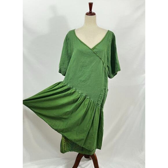BLUE FISH Sz 1 Layered Green Short Sleeve Dress Linen - Picture 7 of 10